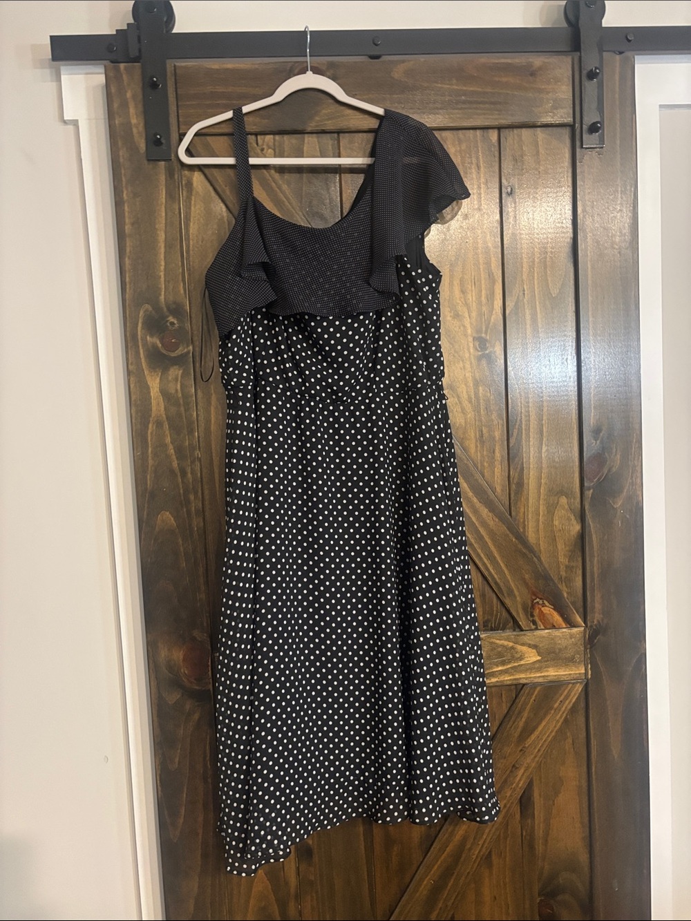 Lane Bryant Black White Polka Dot One-Shoulder Dress